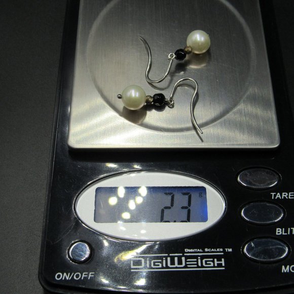 Sterling Silver Round Pearl Dangle Earrings - Picture 6 of 6